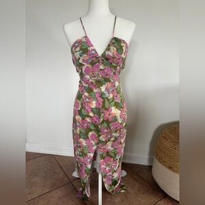 Zara Floral Midi Dress XS | Strappy Back | Front Slit | Summer